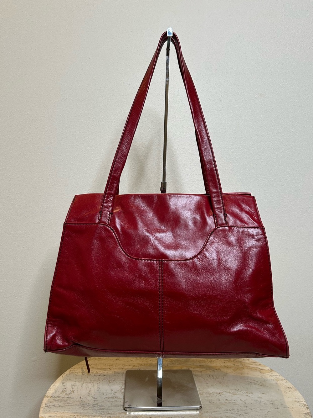 HOBO International Y2K Red Leather Shoulder Tote Zip Top